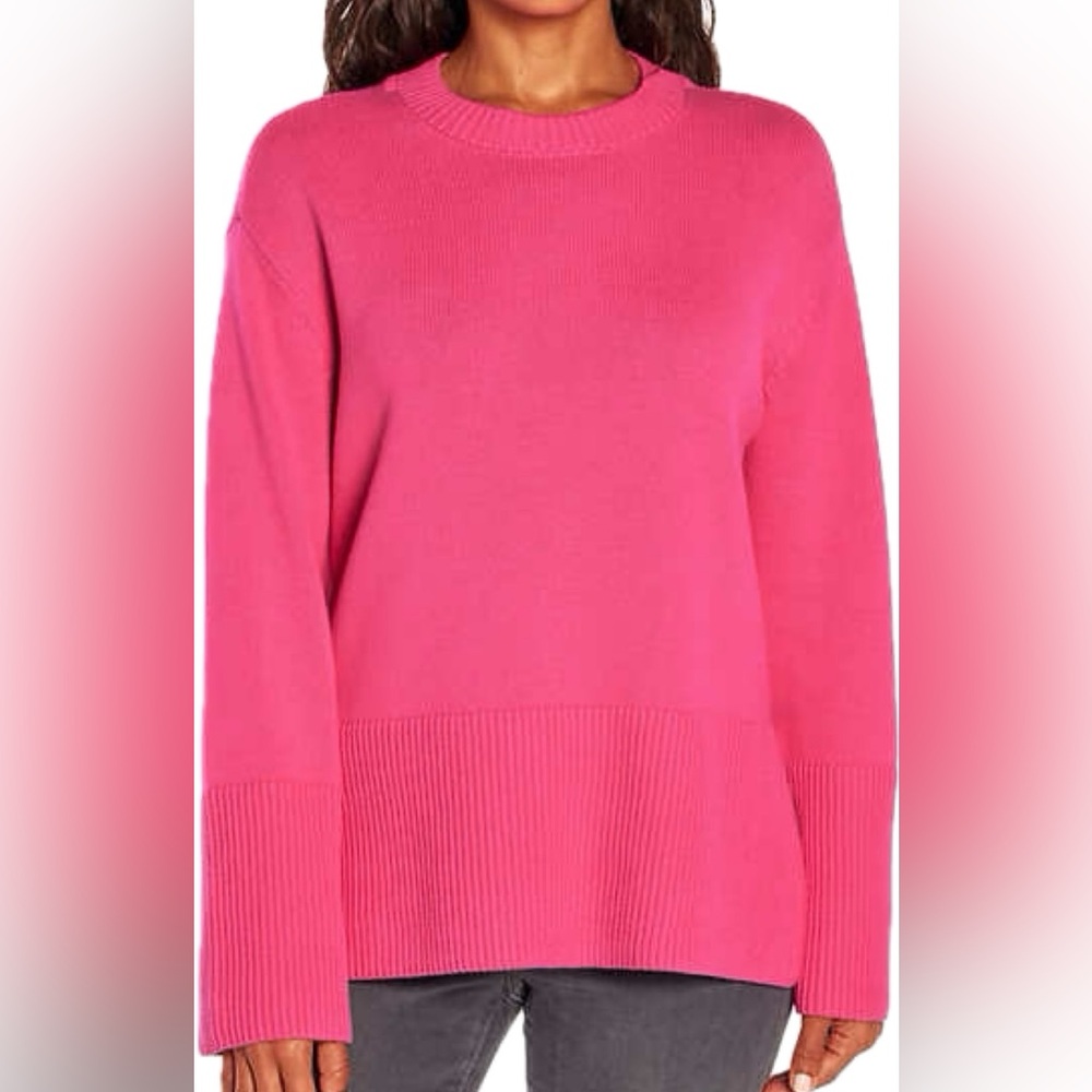 Gap split-hem cotton crewneck sweater, pink